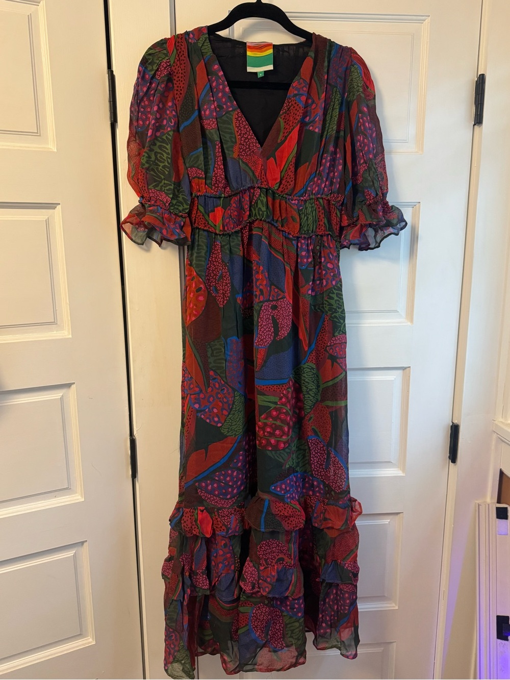 NEW FARM Rio Floral-Print Tiered Maxi Dress Size S